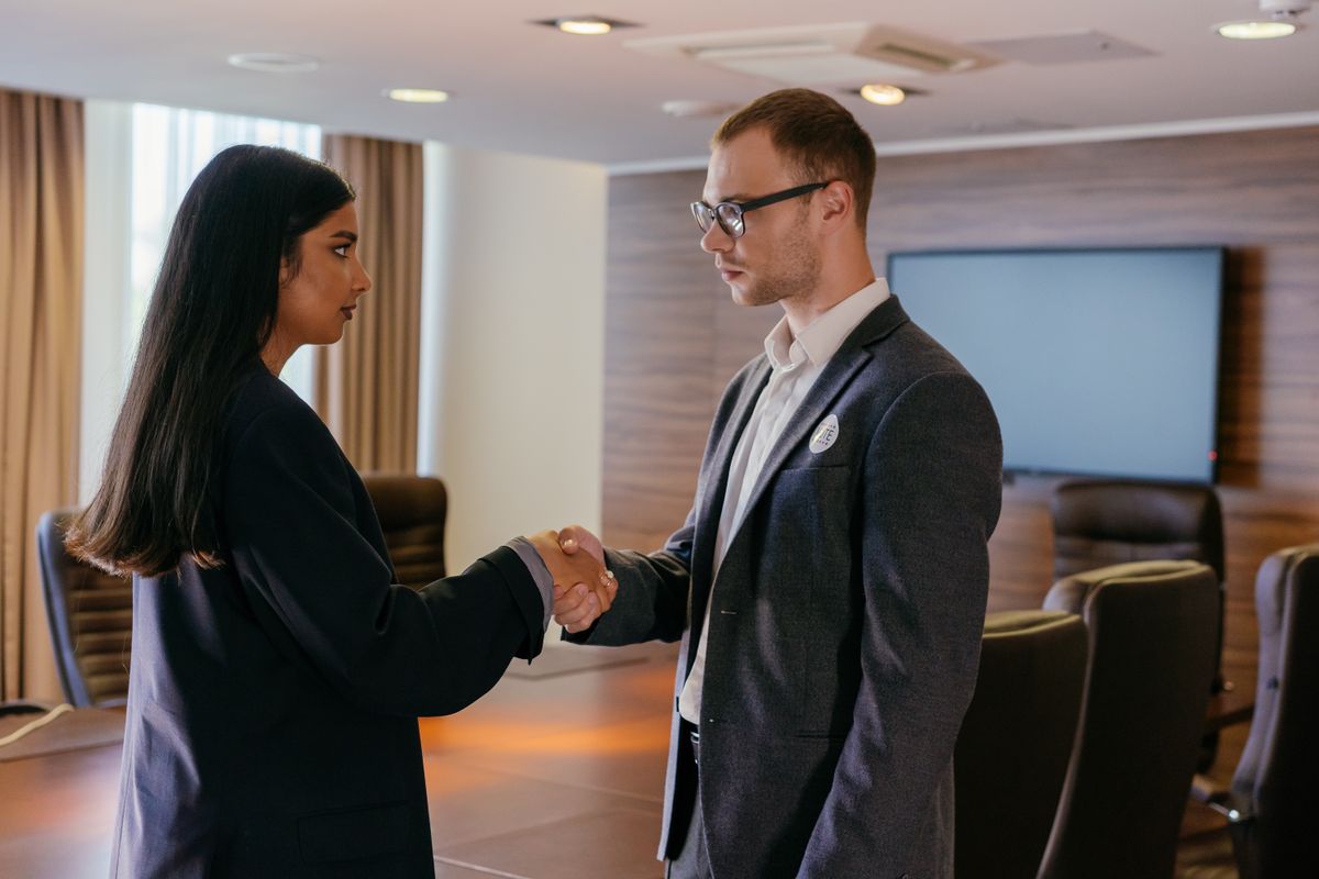 Two professionals meeting for a job interview